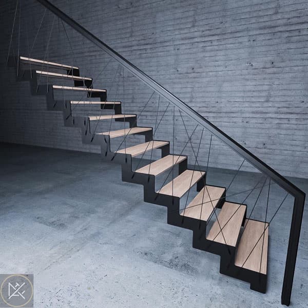 Escalera de metal con encino